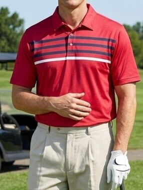 NWT IZOD Golf SwingFlex Polo Shirt - Red/Navy Stripe XXL